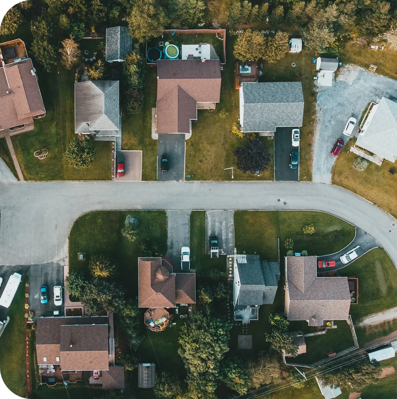 Aerial view of a residential neighborhood