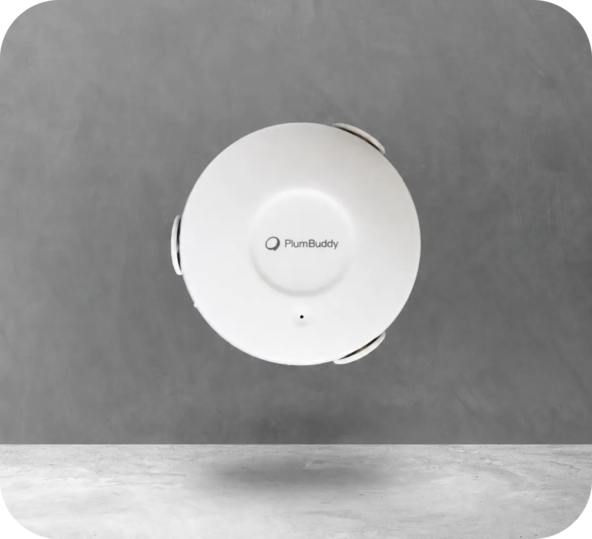 The PlumAssist sensor, seen from above against a concrete wall