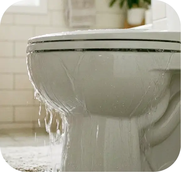 Water overflowing from a toilet